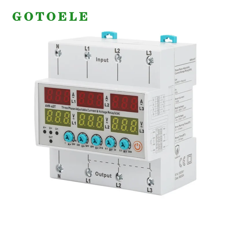 Relais de protection de courant et de tension réglable triphasé AVR-63T
